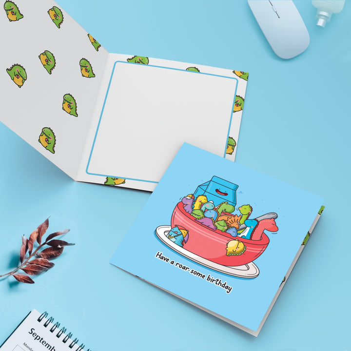 Bowl of dinosaurs Card with dinosaur print inside