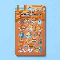 Breakfast sticker sheet on blue table