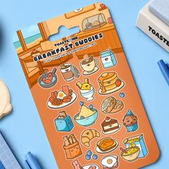 Breakfast design sticker sheet on blue desk