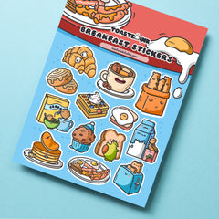Breakfast sticker sheet on turquoise table