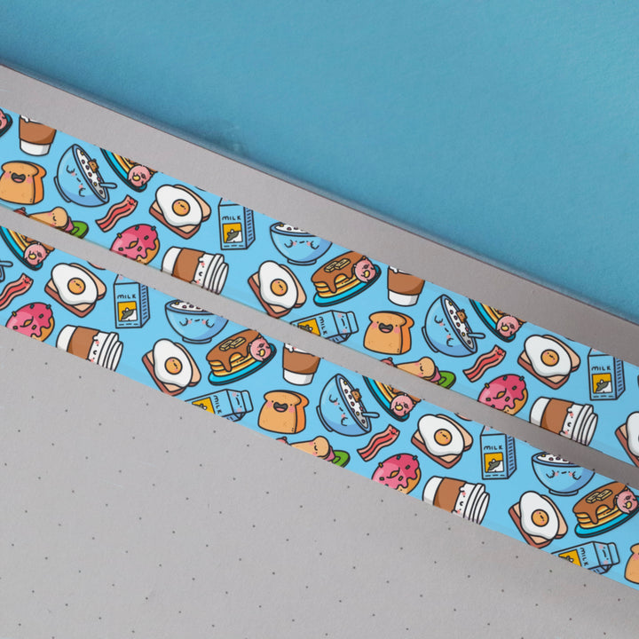 Blue breakfast washi tape on notebook