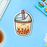 Brown sugar milk tea vinyl sticker on blue table