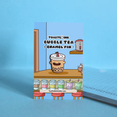 Bubble tea enamel pin on bubble tea shop backing card