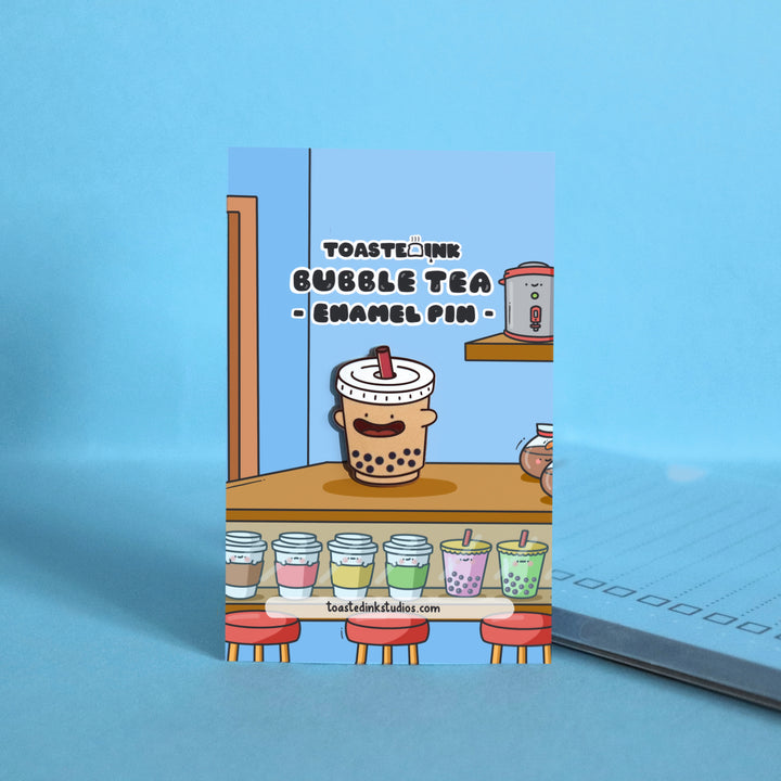 Bubble tea enamel pin on bubble tea shop backing card