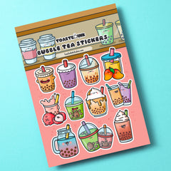 Bubble tea stickers on green table
