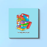 Building blocks card on blue table