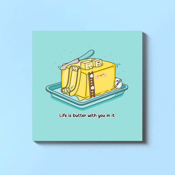 Punny Butter card on blue table 