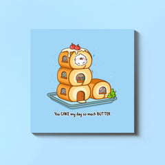 Cake rolls card on blue table