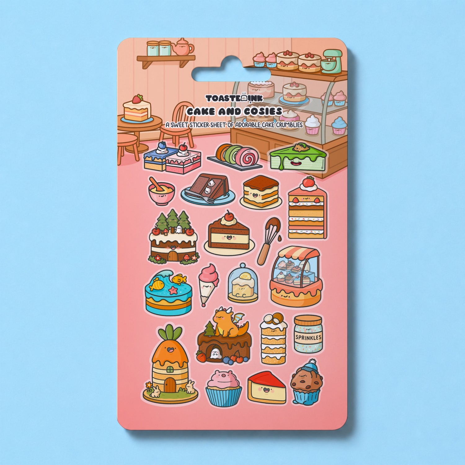 Cake sticker sheet featuring whimsical cake designs 