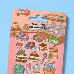 Cake sticker sheet close up on blue table
