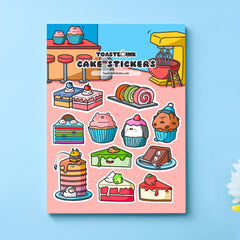 Cake sticker sheet on blue table
