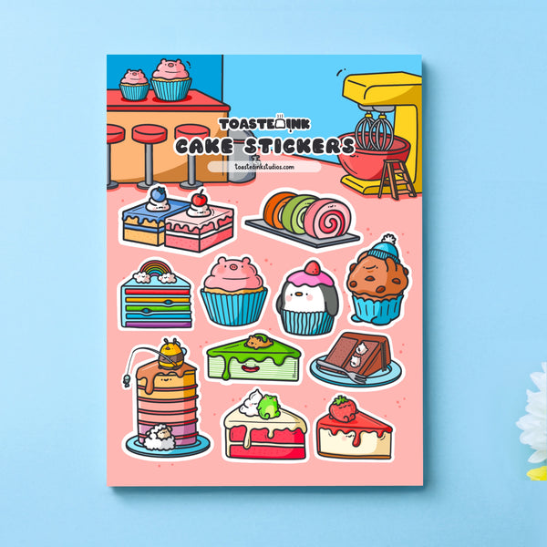 Cake sticker sheet on blue table