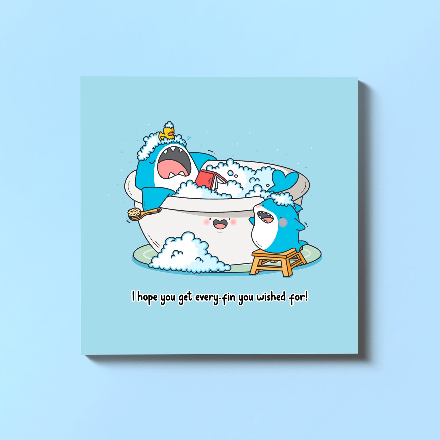 Shark in a bath tub birthday card