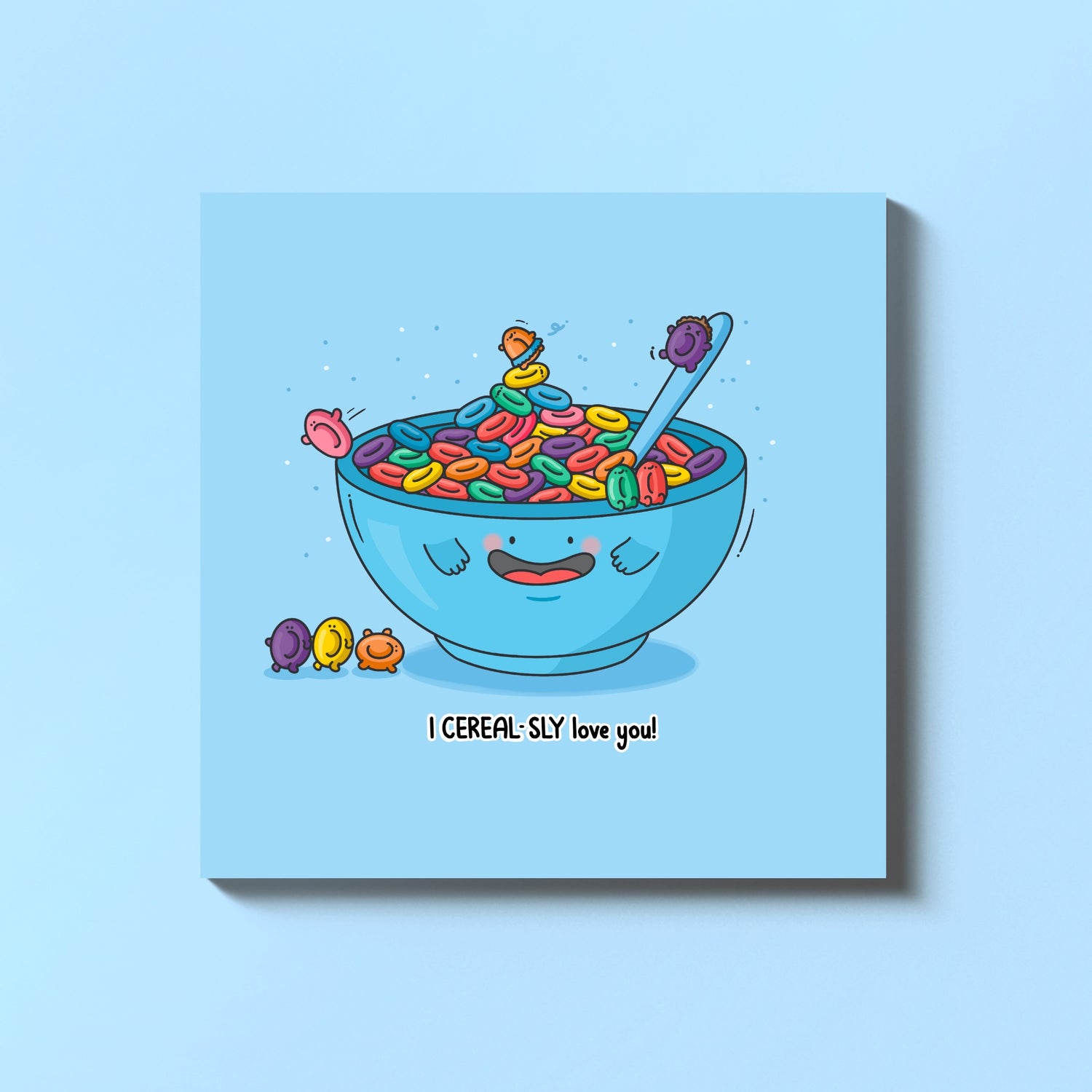 Cereal card on blue table