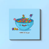 Cereal card on blue table