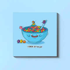 Cereal card on blue table