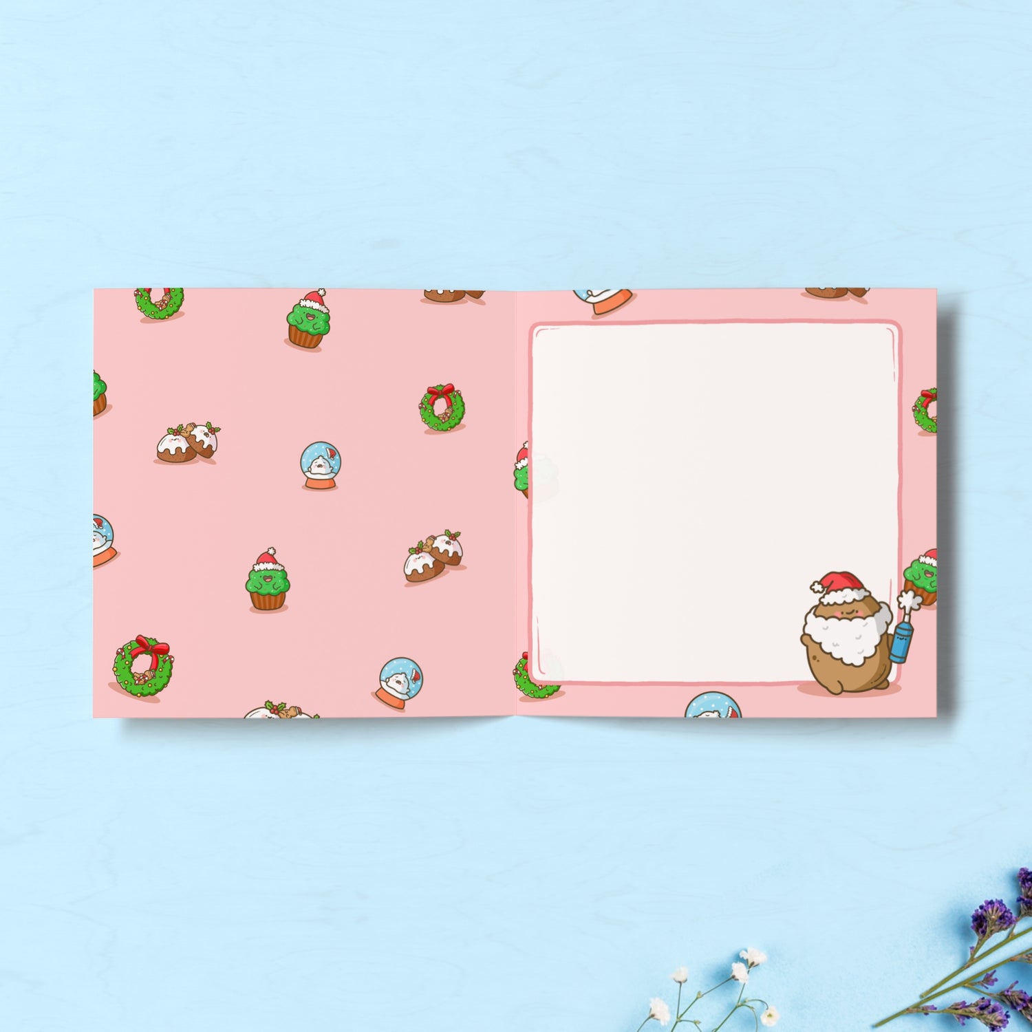 Inside Christmas card design with Christmas print