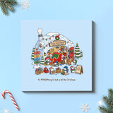 Christmas penguin card on blue background