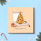 Pizza Christmas tree Card on festive blue background