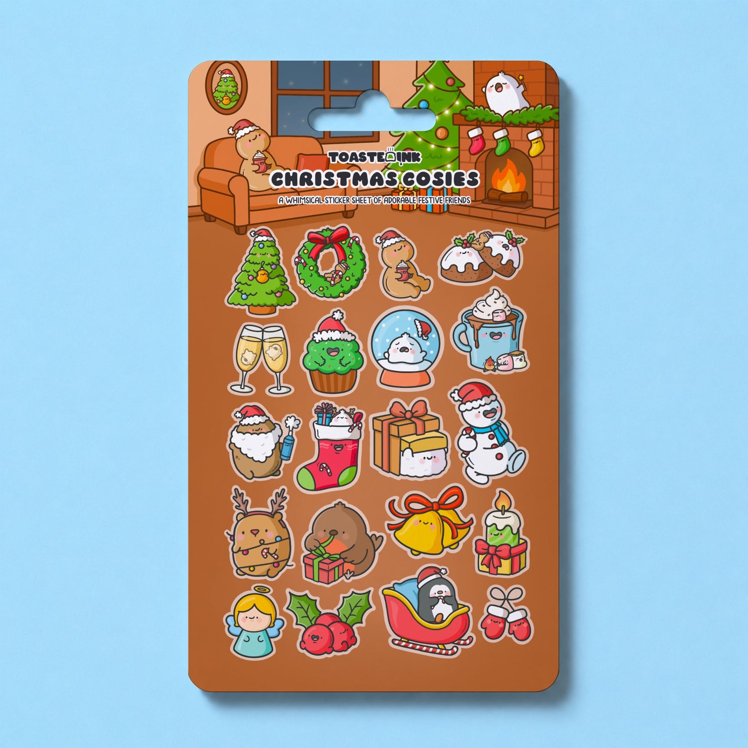 Christmas sticker sheet with whimsical illustrations
