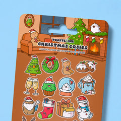 Close up of Christmas sticker sheet with whimsical illustrations