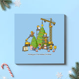Christmas tree construction Christmas card on blue background
