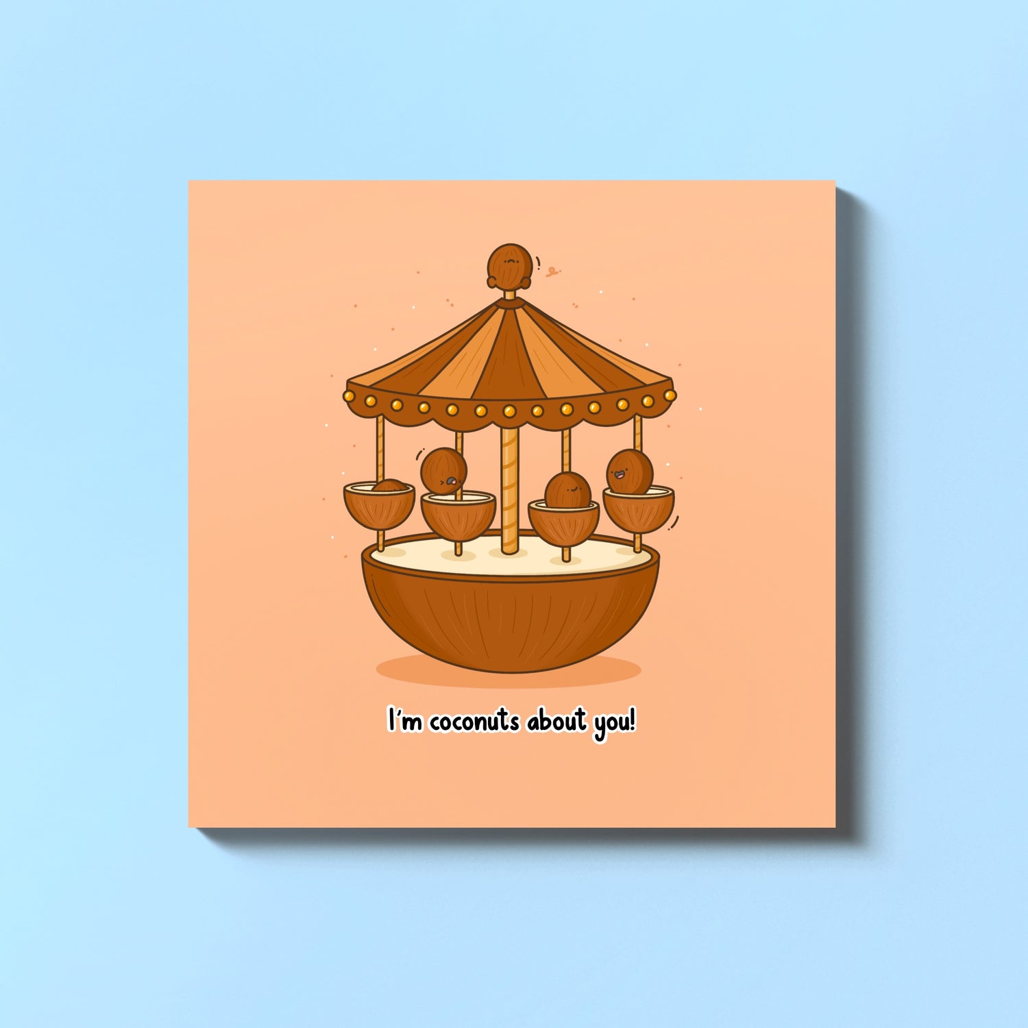 Coconut carousel card on blue table