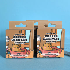 Coffee washi tape box on blue table