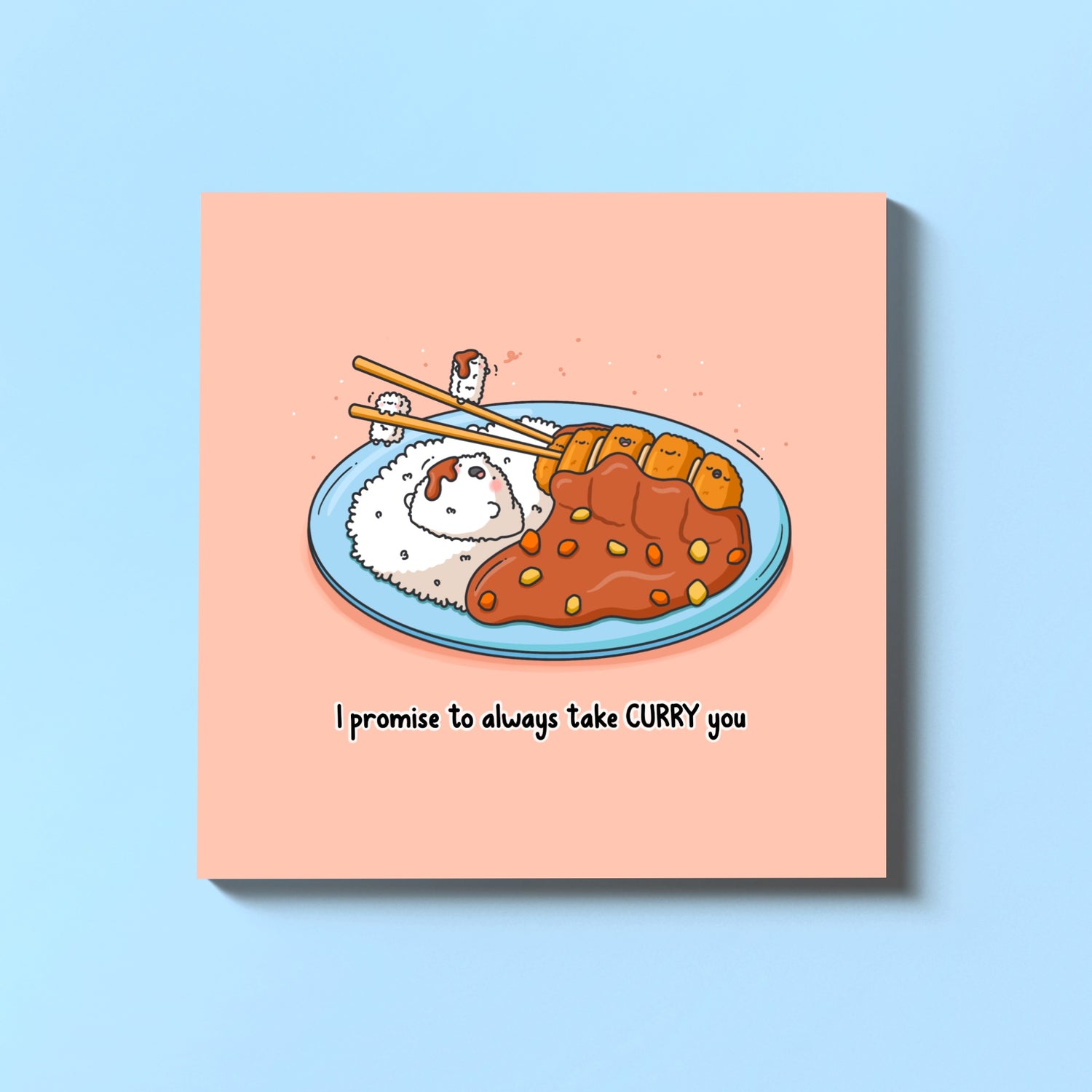 Curry card on blue table