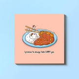 Curry card on blue table