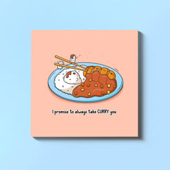 Curry card on blue table