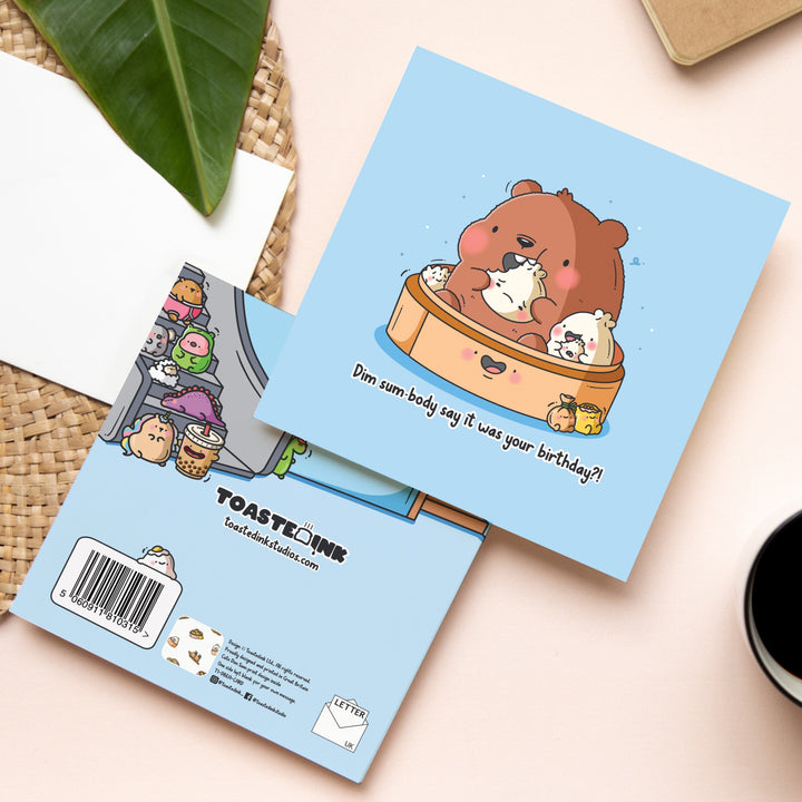 Dim Sum Bear birthday card front and back