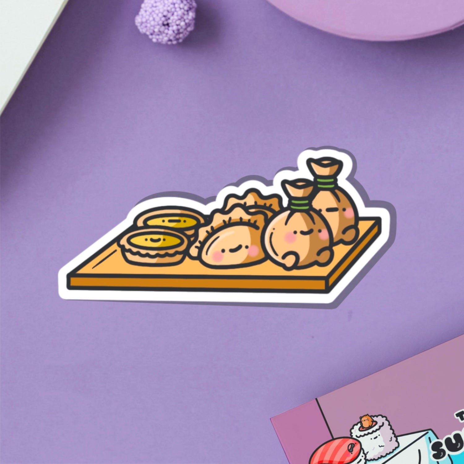 Dim sum vinyl sticker on purple table