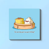 Dim sum steamer boat birthday card on blue table