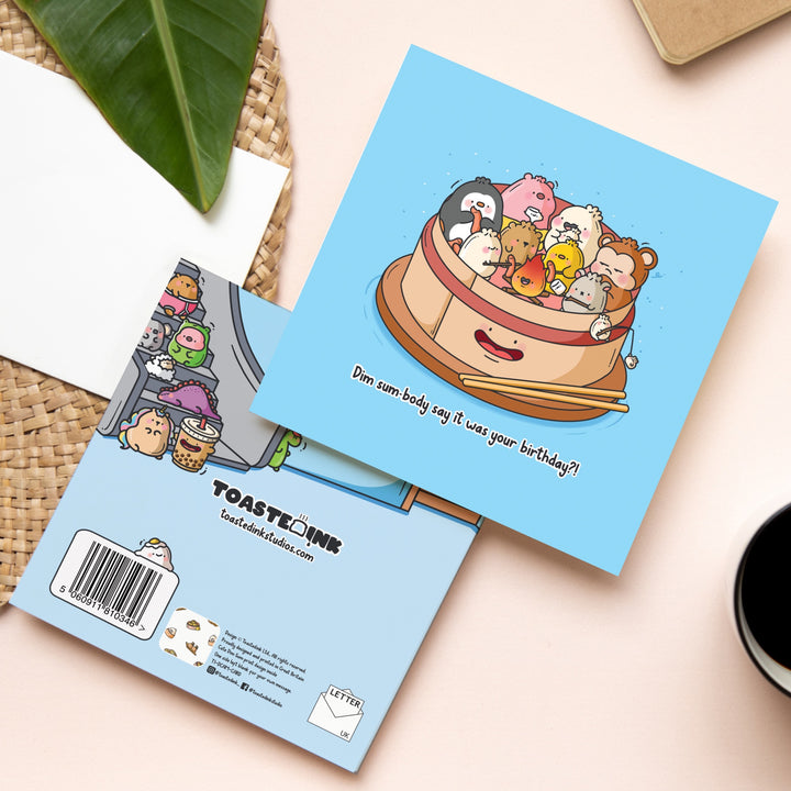 Dim sum campfire birthday card front and back design