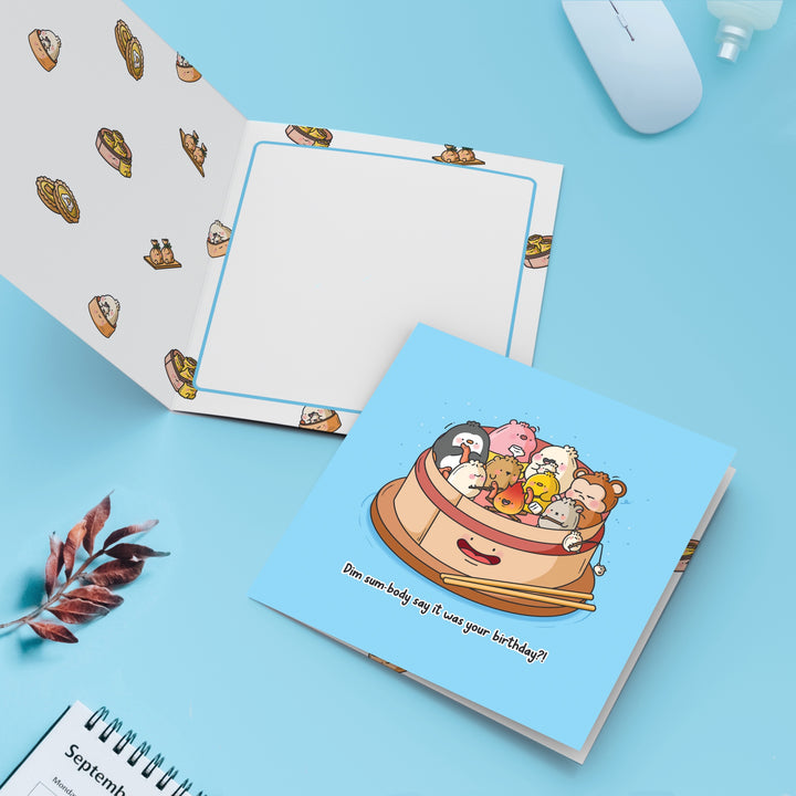 Dim sum campfire birthday card with dim sum print