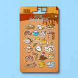 Dim sum sticker sheet featuring dim sum illustrations on blue desk