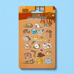 Dim sum sticker sheet featuring dim sum illustrations on blue desk