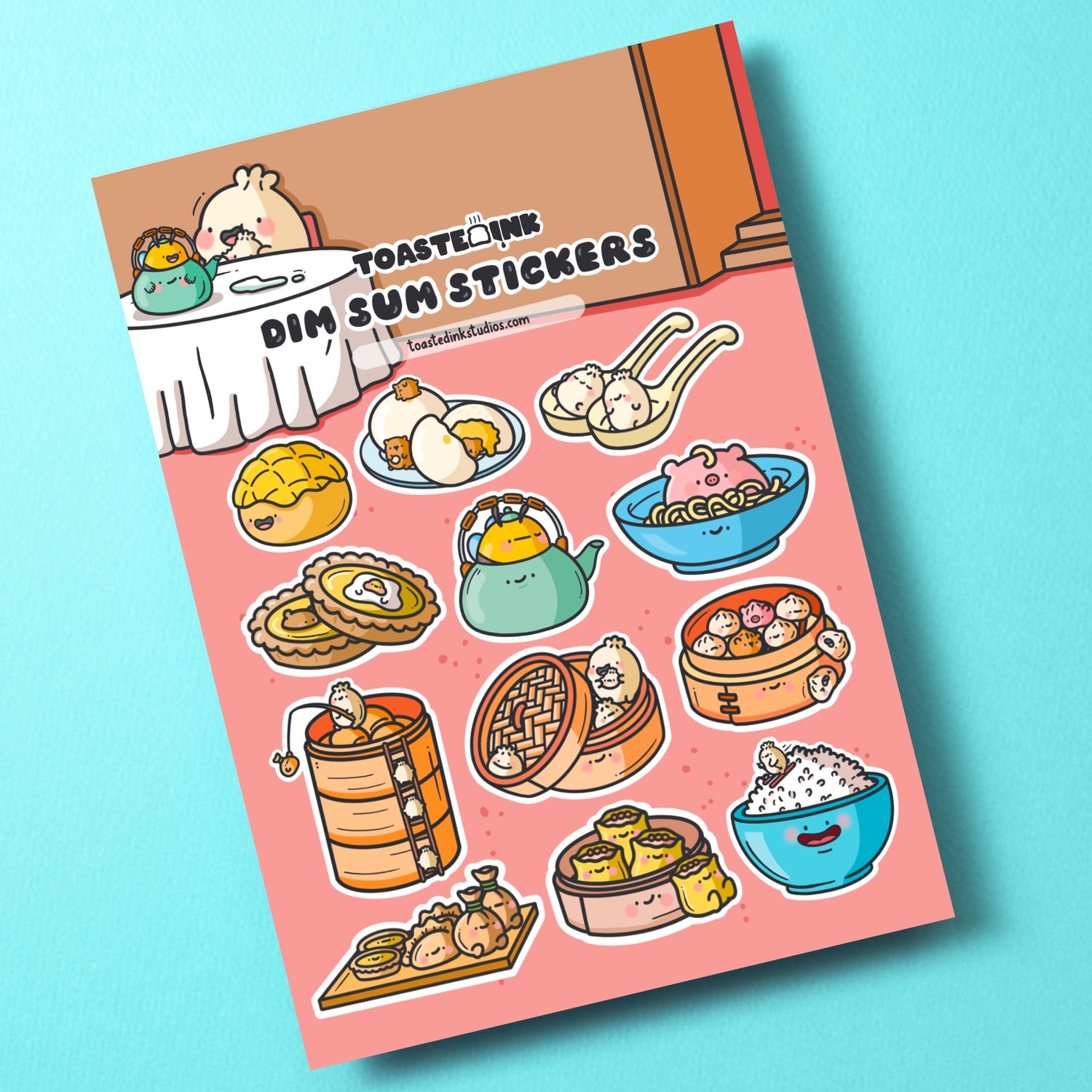Dim sum sticker sheet on green table