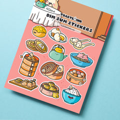 Dim sum sticker sheet close up on blue table