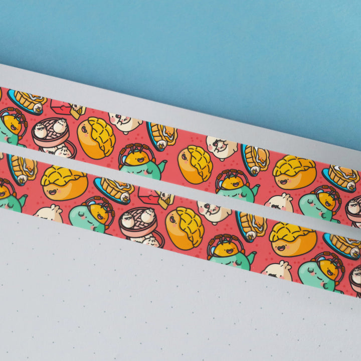 Dim sum washi tape on notebook and blue background