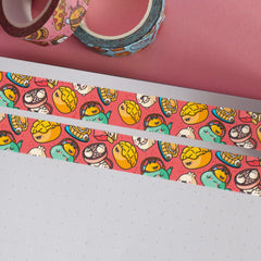 Dim sum washi tape on notebook and pink table