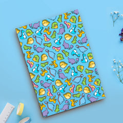 Dinosaur notebook on blue table