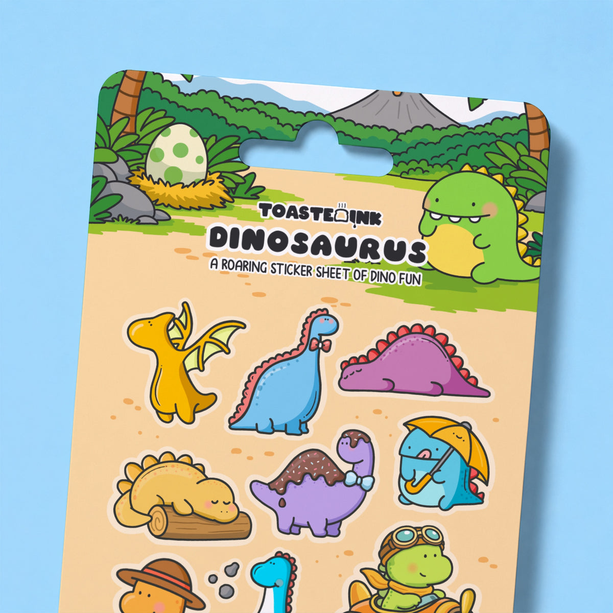 Close up of dinosaur sticker sheet 