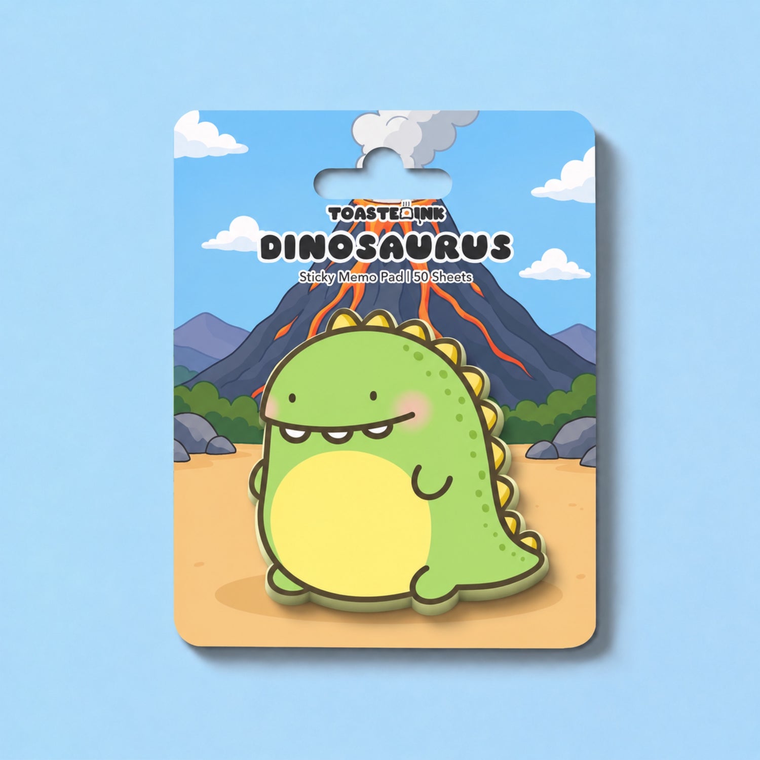 Dinosaur sticky notes on volcano backing card