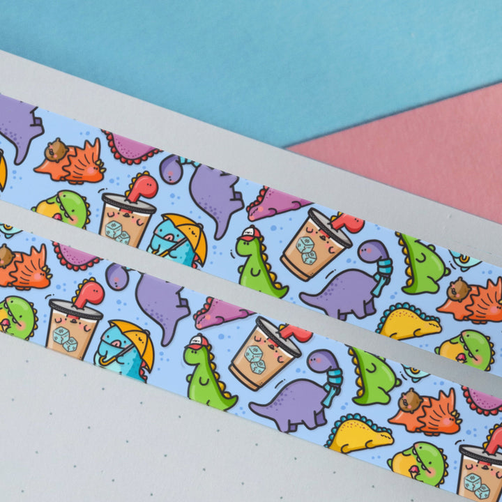 Dinosaur washi tape on notebook 