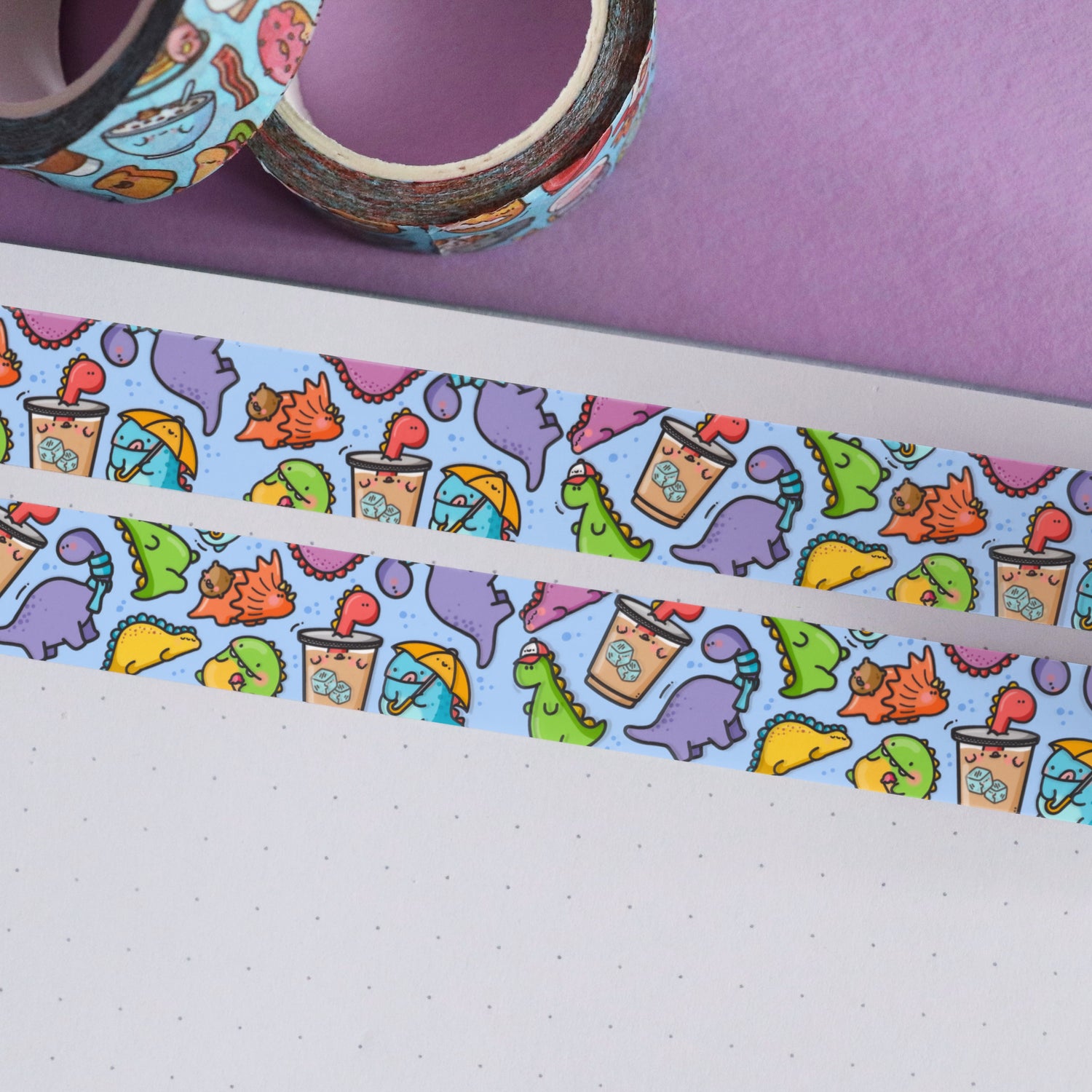 Dinosaur washi tape on purple table