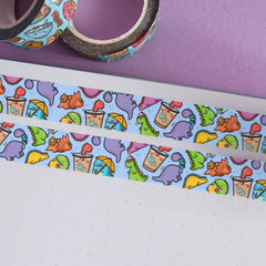 Dinosaur washi tape on purple table