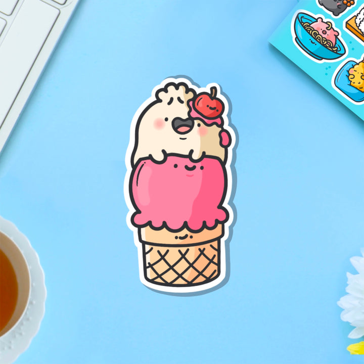 Dumpling ice cream vinyl sticker on blue table