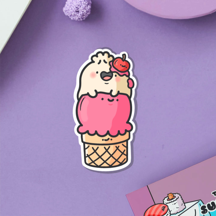 Dumpling ice cream vinyl sticker on purple table